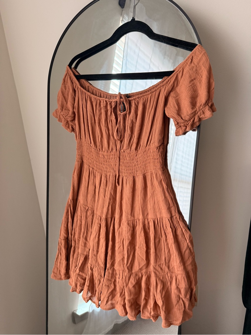 Source Unknown Rust Orange Off-Shoulder Tiered Mini Tunic